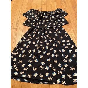 NWT Cooper & Ella, women's black floral strapless ruffled midi dress size small